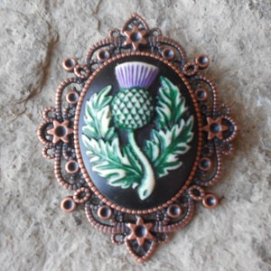 Scottish Thistle (Hand Painted) Cameo Copper Pendant, Beautiful Detail and Great Quality - Scotland - Unique
