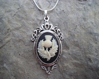 Scottish Thistle Cameo Necklace - Scotland - Celtic - Kilt - Accessory