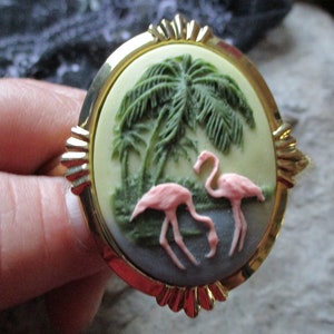 Choose Cameo Color and Finish - Flamingo Cameo Gold or Silver Plated Cuff Bracelet - Beach Wedding - Destination Wedding Wedding - Bridal
