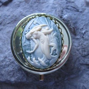 Choose Gold or Silver - Mermaid Cameo Pill Box - Medication Case - Pill Case - Meds - Tropical - Vacation - Medication Organizer