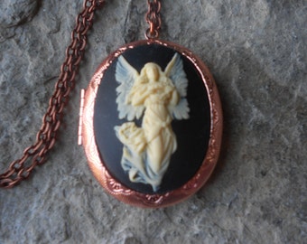 Guardian Angel Cameo Rose Gold Tone Copper Locket- Great Quality!!!  Religious, Weddings, Photos, Keepsakes