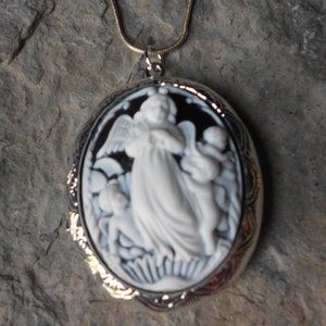 Cameo Locket!!! Guardian Angel with Babies (white on black)!!! High Quality!!!  Weddings, Photos, Keepsakes