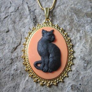 Choose on Gold or Silver - Halloween Black Cat Necklace - Black - Orange - Witch - Costume - Spooky - Scary
