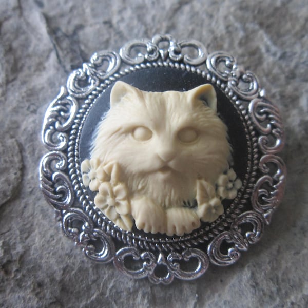 Choose Color - Kitty Cat Cameo Brooch / Pin - Cat Lover Gift - Cat Collector - Kitten - Feline - Cat Lovers