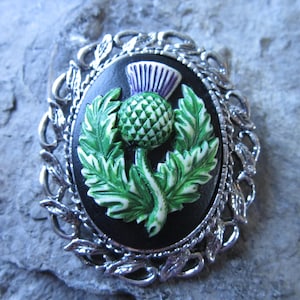 Choose Silver or Gold - 2 in 1 - Scottish Thistle Cameo - Hand Painted -  Brooch/Pin/Pendant - Scotland - Celtic - Beautiful, Quality