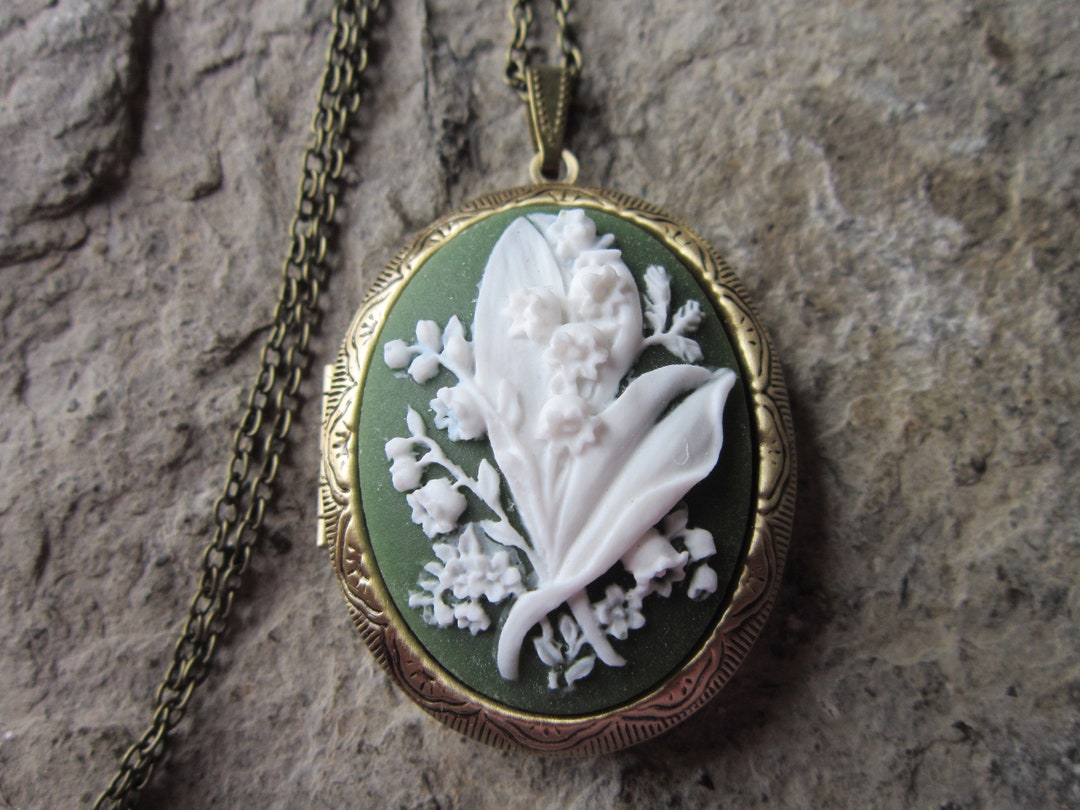 Choose Bronze or Silver Lily of the Valley Cameo Locket Victorian High ...