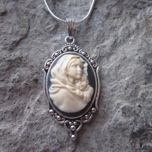 Choose Cream on Black or Pink - Virgin Mary and Baby Jesus Cameo Pendant Necklace - Unique - Religious - Easter - Christmas