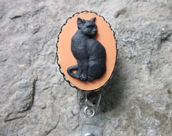 Halloween zwarte kat Cameo ID Badge houder - intrekbare - Lanyard - werk - Doctor - verpleegkundige - Vet - Spooky - eng - Halloween - Goth