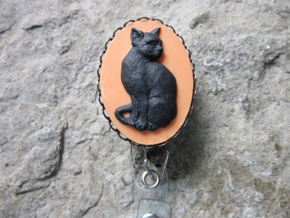 GRAY CAT KITTEN CAT LOVERS LANYARD ID BADGE HOLDER STAINLESS STEEL CHAIN