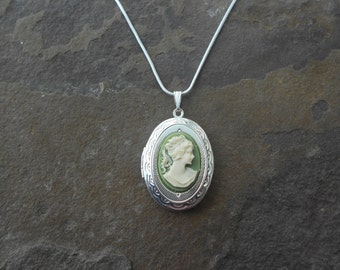 Cameo Locket!!! Beautiful Victorian Woman on Sage Green!!! High Quality!!!  Weddings, Photos, Keepsakes