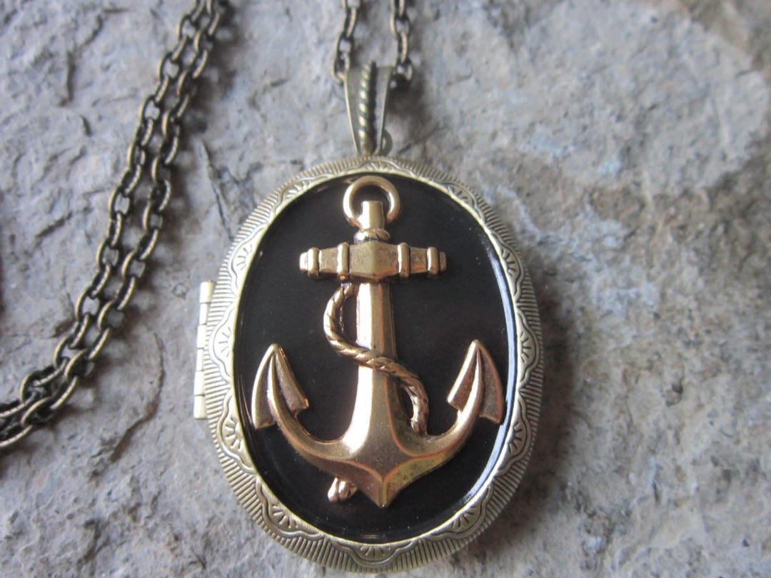 Locket--stunning Anchor Bronze Pendant Locket - Black - Nautical, Naval ...