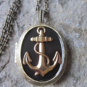 LOCKET--Stunning Anchor Bronze Pendant Locket - Black -  Nautical, Naval, Navy - 2" long--- Vintage Look - Antiqued Look-  Great Quality