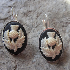 Choose Silver or Gold - Scottish Thistle Cameo French Earrings - Scotland - Celtic - Scottish Heritage - Wonderful Quality!!!