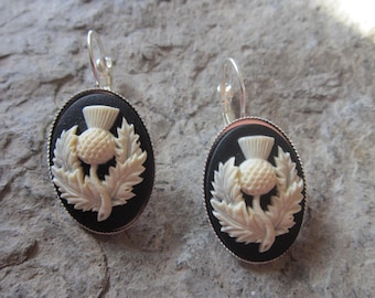 Elija plata u oro - Pendientes franceses con camafeo de cardo escocés - Escocia - Celta - Herencia escocesa - ¡Calidad maravillosa!