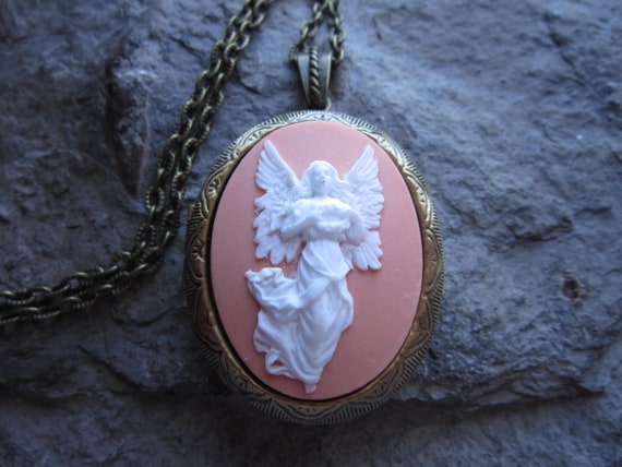 Choose From Peach Purple Burgundy Sky Blue Guardian Angel Cameo