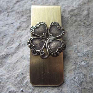 Gold Plated Brass Irish Shamrock Money Clip - Father&#39;s Day Gift - Lucky - Clover - Dad Gift- Father&#39;s Day