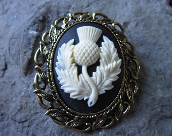 Choose Silver or Gold - 2 in 1 - Scottish Thistle Cameo -  Brooch/Pin/Pendant - Scotland - Celtic - Beautiful, Quality