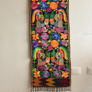 Mayan Ceremonial table runner, Flowers embroidered Textile, Guatemalan Table Runner, Colorful floral textile, Guatemala table dinner