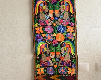 Mayan Ceremonial Table Runner: Embroidered Floral Textile