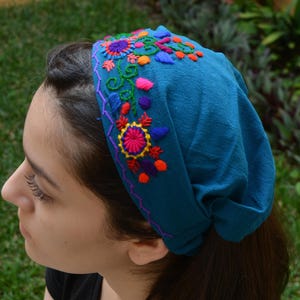 Floral Yoga Headband, Embroidered Workout Headband, Green tones Wide headband, Turban Headwrap Guatemalan headband, Headbands for women