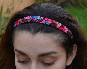 Boho Braided Headband: Multicolored Cotton Elastic Head Wrap