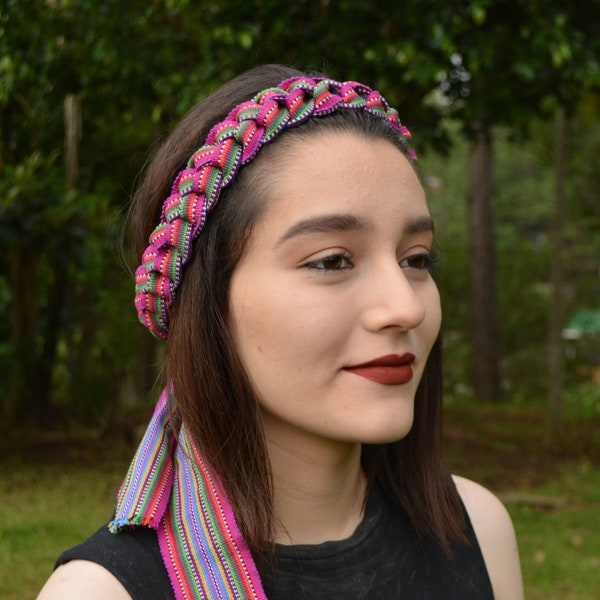 Braided strap headband, Guatemalan cotton headband, Colorful headband,  Tribal wrap  headband, Elastic headband, Headbands for women