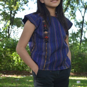 Vintage Mayan boho Girls Top, Boho chic blouse for girl, Guatemalan huipil, Bohemian outfit for kids girls Mayan blouse Boho girl huipil