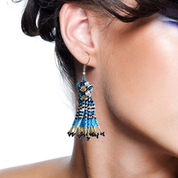 Tassel earrings, Long beaded tassel earrings, Guatemalan seed beaded earrings, Native American beaded earrings,  Dangling earrings