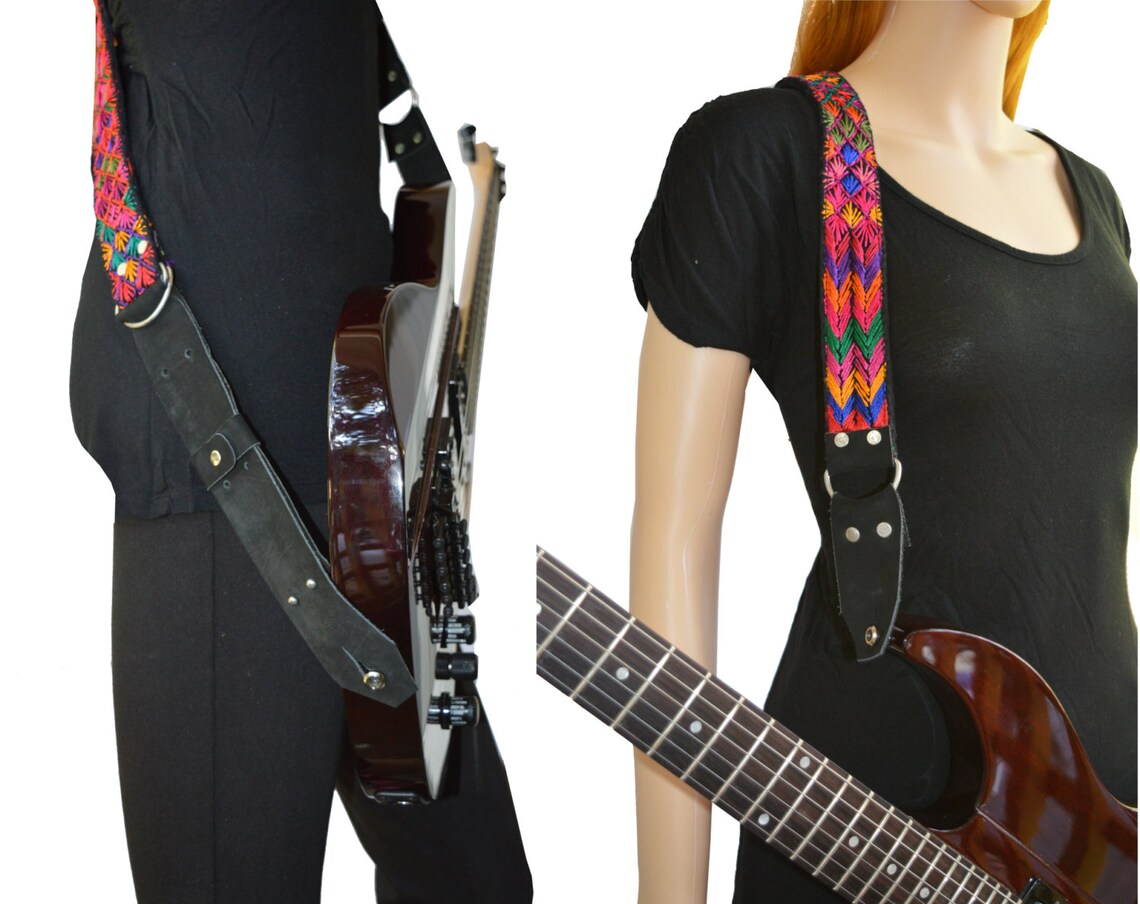 Guitar strap leather guitar strap Embroidered guitar strap Etsy