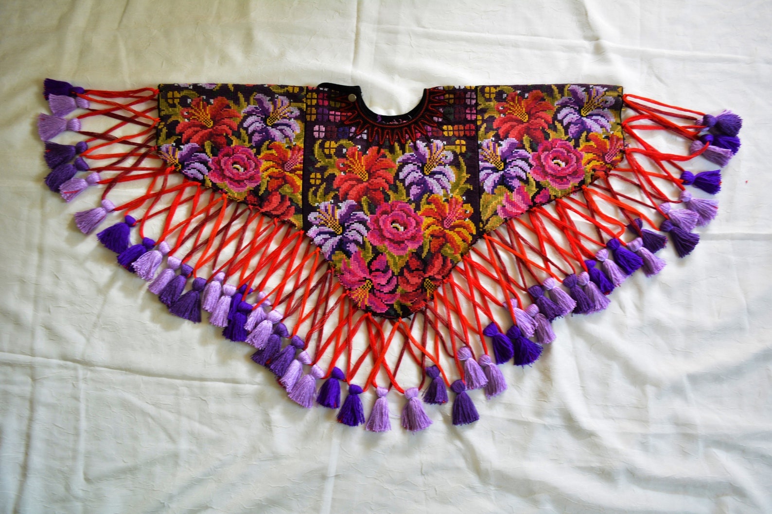 embroidered shawl with fringe