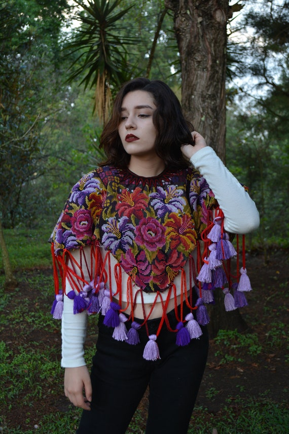 Tassel shawl Fringe shawl Embroidered cape Colorf… - image 8
