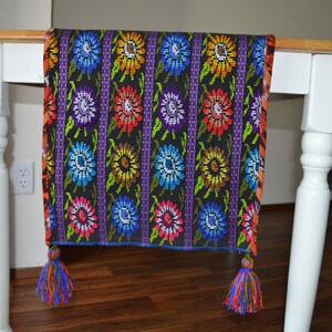Floral table runner, Blue birds wall hanging, Zunil Guatemala table dinner, Multicolored wall hanging, Hand embroidered table runner
