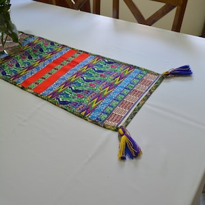 Peacock table runner, Tassels runner, Guatemalan floral and birds table runners, Multicolored table runner, Hand embroidered wall hanging