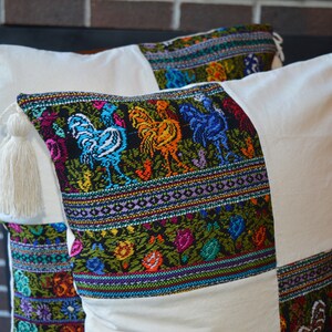 Embroidered Floral Rooster Pillow Cover: Guatemalan Cotton Tassel Cushion image 7
