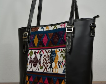 Leather Guatemalan Messenger Bag: Embroidered Tote Macbook,  iPad, iPhone,  Tablet