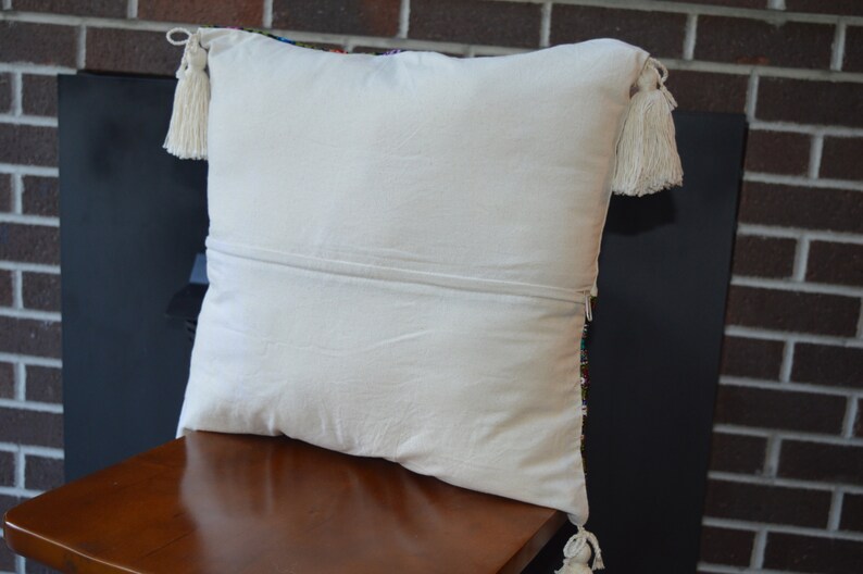 Embroidered Floral Rooster Pillow Cover: Guatemalan Cotton Tassel Cushion image 8