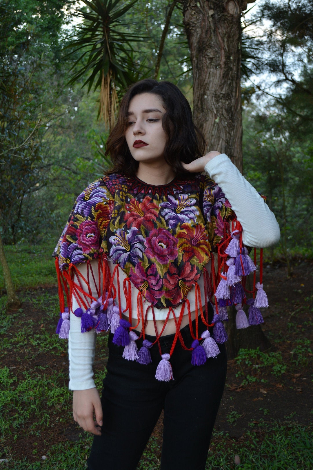embroidered shawl with fringe