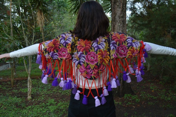 Tassel shawl Fringe shawl Embroidered cape Colorf… - image 2