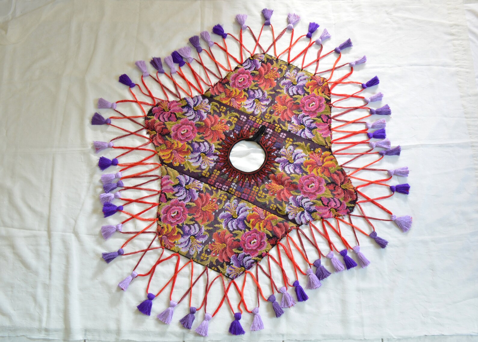 embroidered shawl with fringe