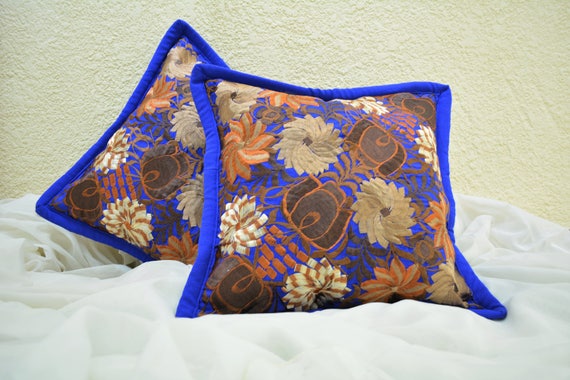 Throw Pillow Covers Floral Pillow 18x18 Royal Etsy