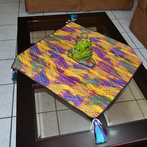 Embroidered birds table runner Guatemalan embroidered flowers geometric patterns fabric Colorful wall hanging Cotton-silk linen table runner