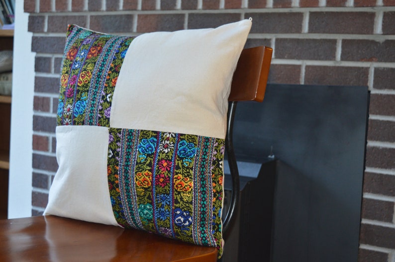 Embroidered Floral Rooster Pillow Cover: Guatemalan Cotton Tassel Cushion image 6