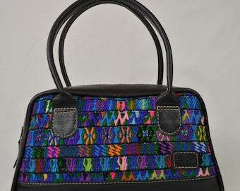 Borsa in vera pelle, borsa huipil guatemalteca, borsa tribale