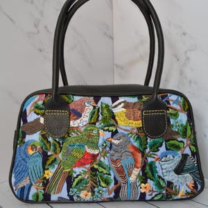 Genuine Leather bag, Birds embroidered bag, Tribal handbag, Guatemalan Boho purse,  Colorful purse, Panajachel Huipil bag, Top handle bag