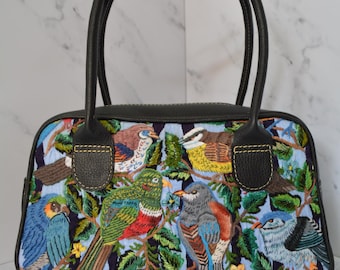 Embroidered Leather Handbag: Guatemalan Huipil purse, Top Handle Bag