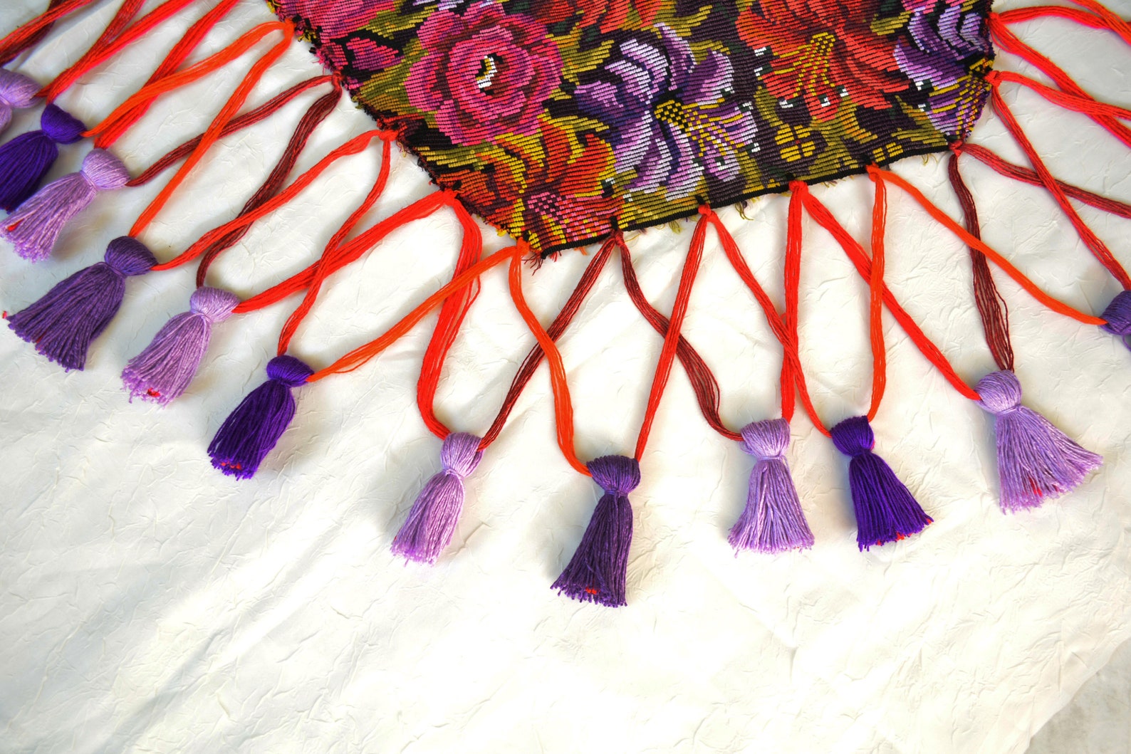 embroidered shawl with fringe