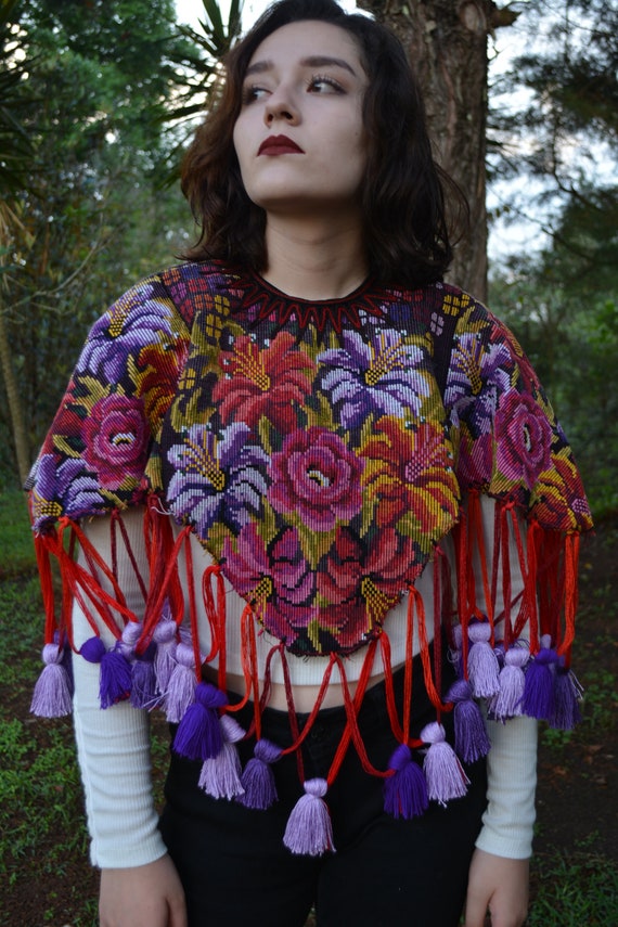Tassel shawl Fringe shawl Embroidered cape Colorf… - image 4