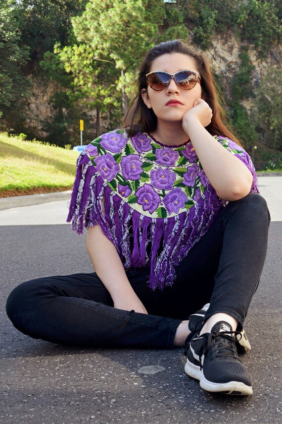 Fringe Cape Embroidered Shawl Colorful shawl Guate