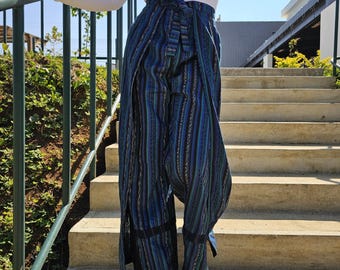 Handwoven Nahuala Corte Fabric Skirt Pants, Boho Palazzo, Embroidered Guatemalan Textile