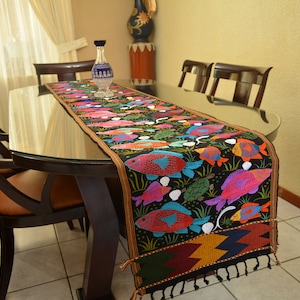Embroidered Fish Table Runner: Guatemalan Cotton Sea Life